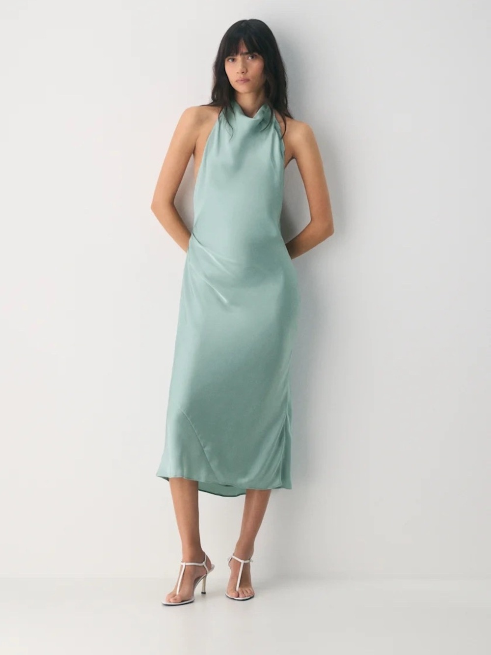 NEW Aritzia Audience Satin Double halterneck Maxi Dress Sage Size 4